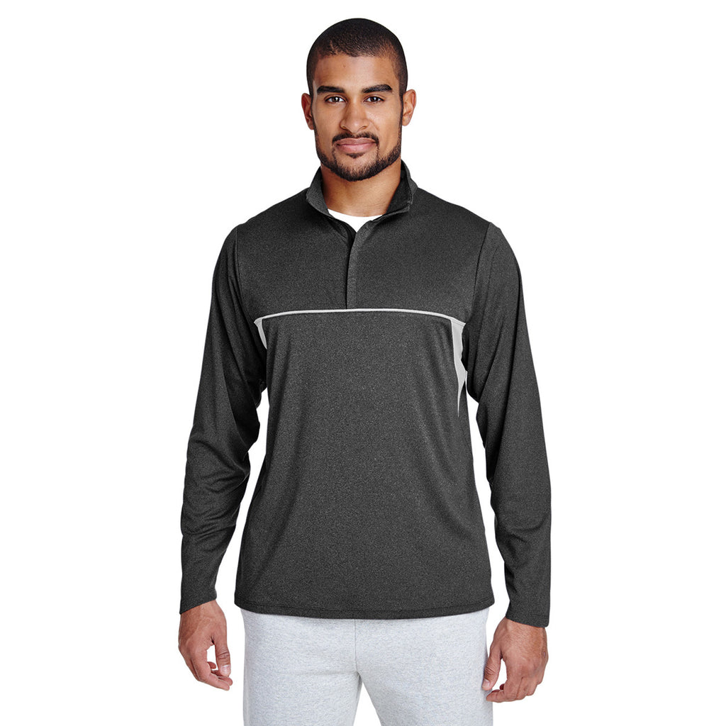 Team 365 Men's Dark Grey Heather Excel Melange Interlock Performance Quarter-zip Top