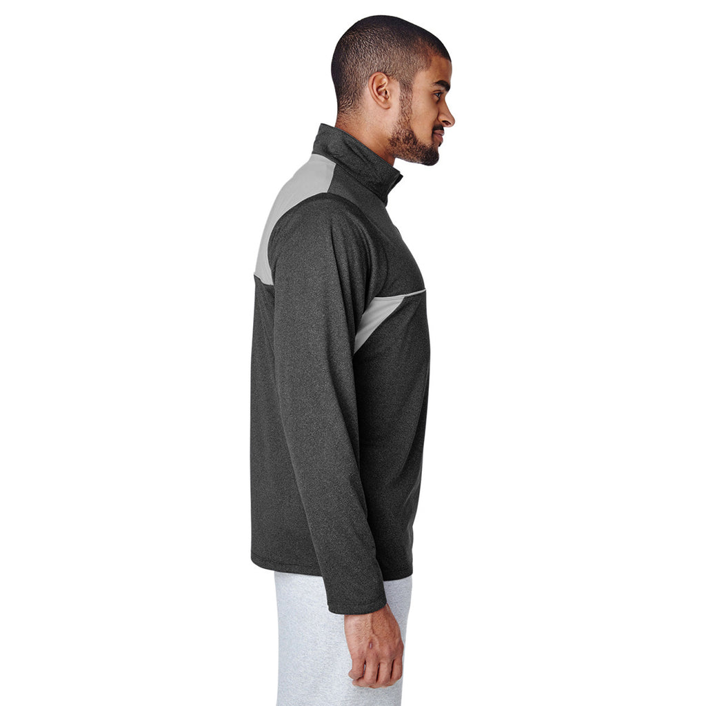 Team 365 Men's Dark Grey Heather Excel Melange Interlock Performance Quarter-zip Top