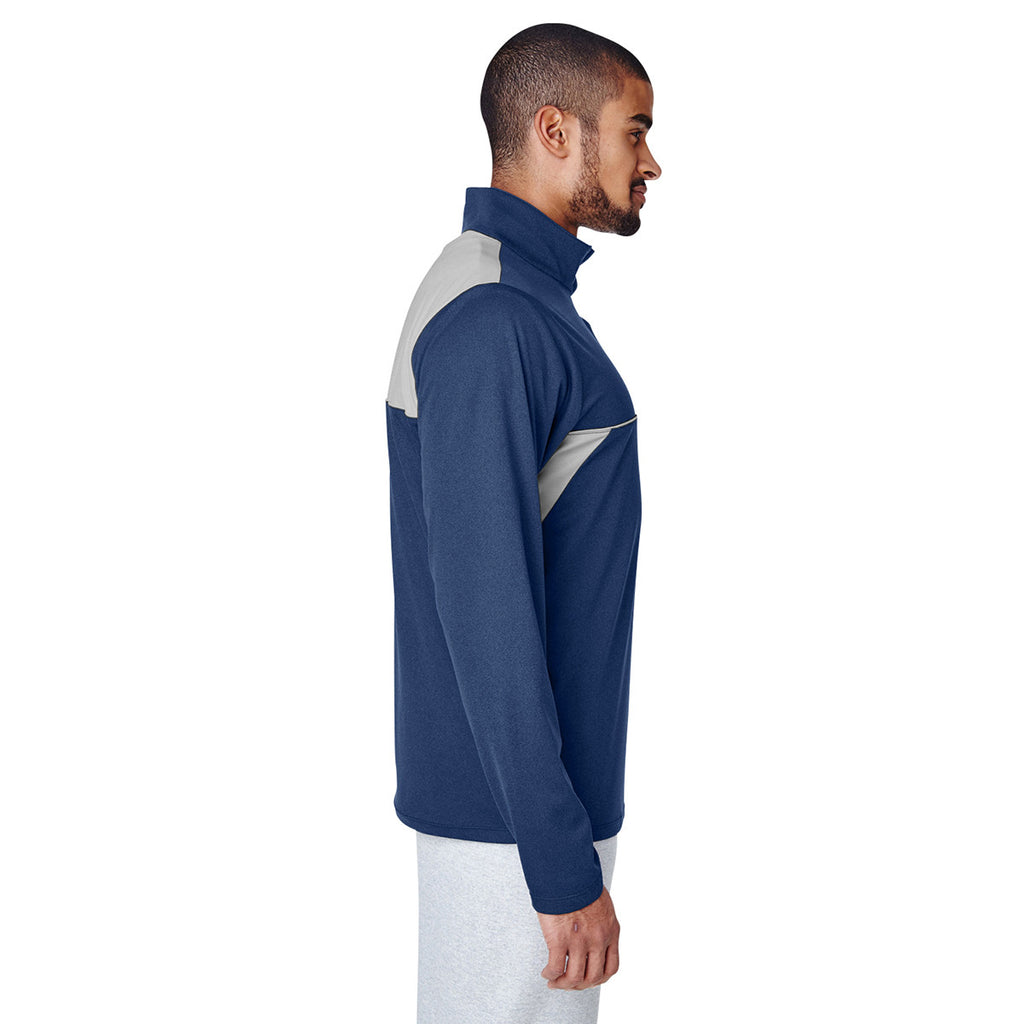 Team 365 Men's Sport Dark Navy Heather Excel Melange Interlock Performance Quarter-zip Top