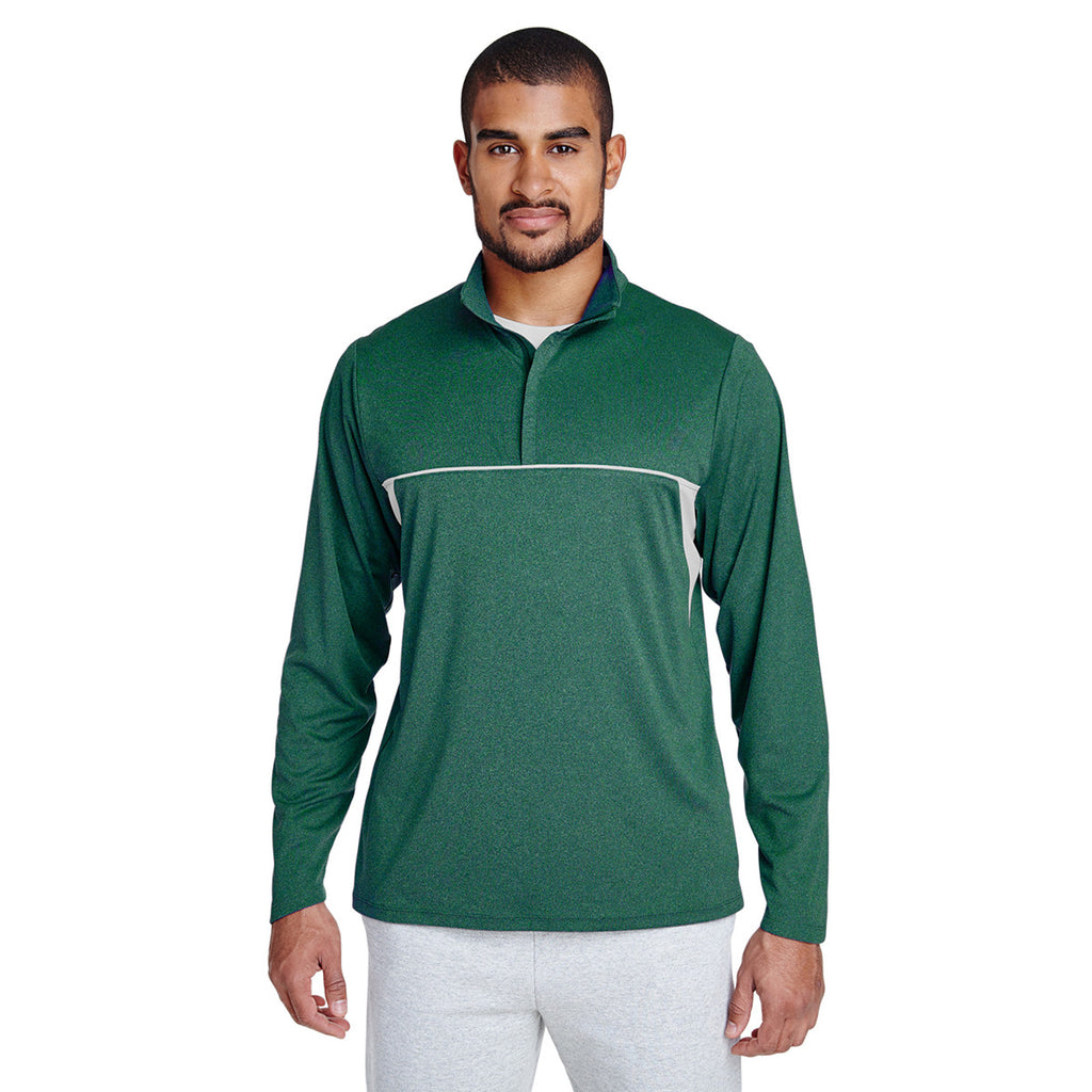 Team 365 Men's Sport Forest Heather Excel Melange Interlock Performance Quarter-zip Top