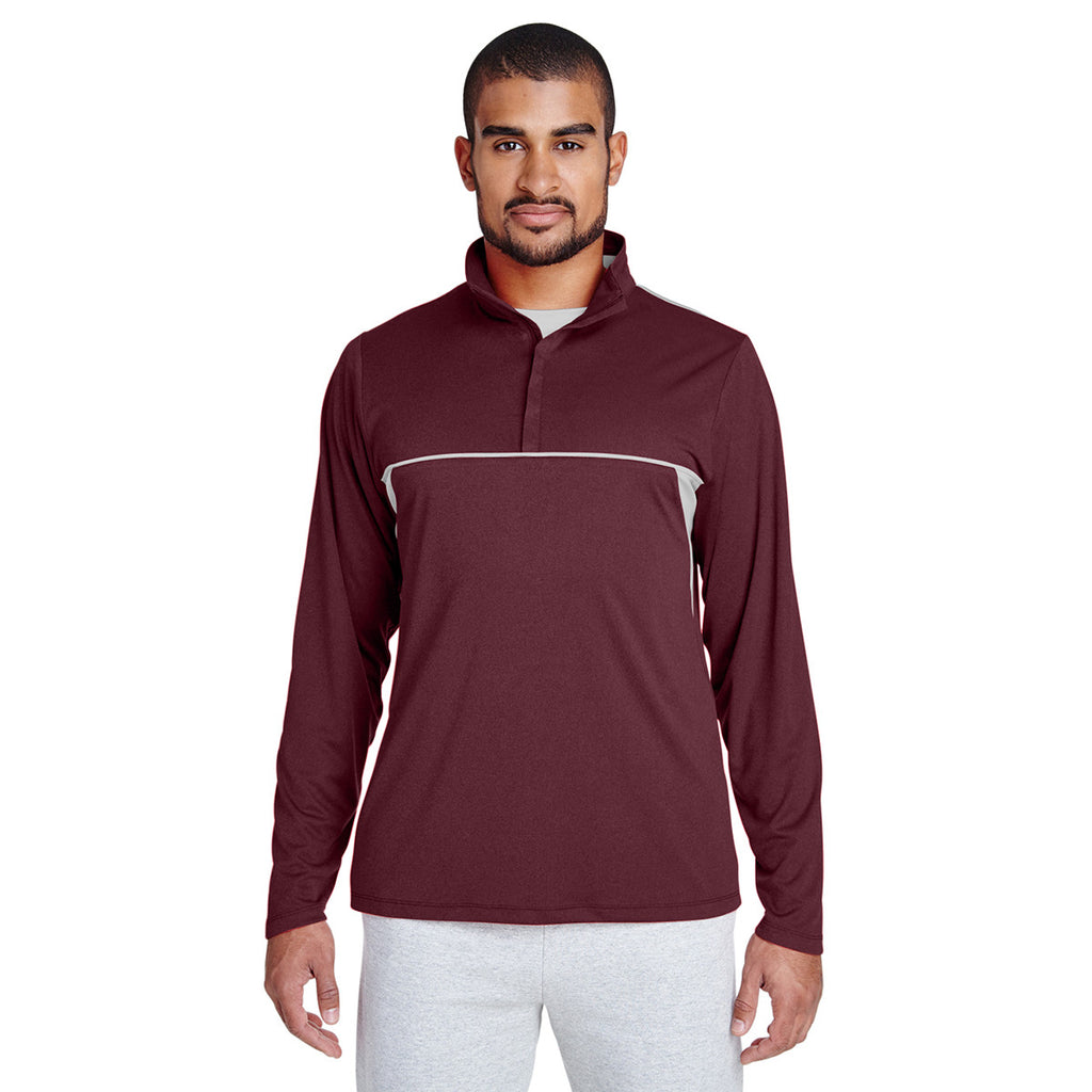 Team 365 Men's Sport Maroon Heather Excel Melange Interlock Performance Quarter-zip Top