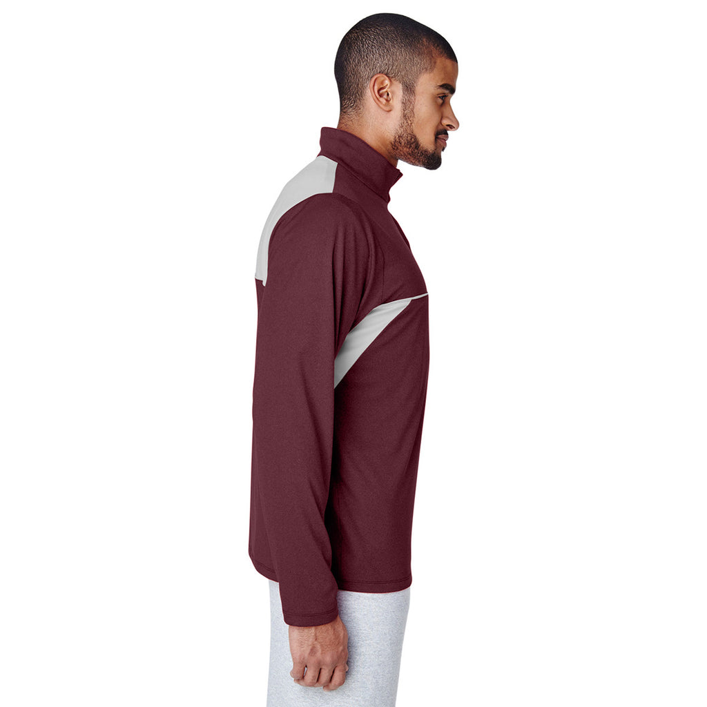 Team 365 Men's Sport Maroon Heather Excel Melange Interlock Performance Quarter-zip Top