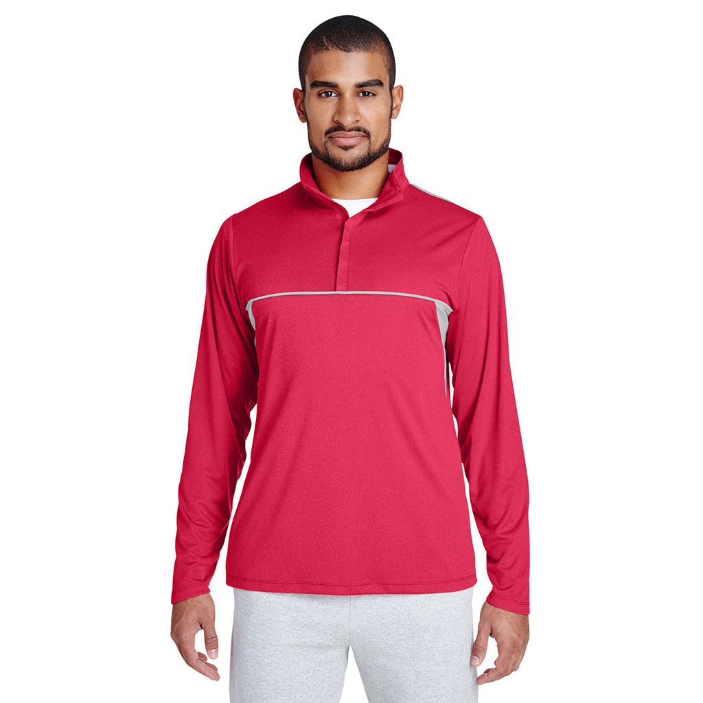 Team 365 Men's Sport Red Heather Excel Melange Interlock Performance Quarter-zip Top