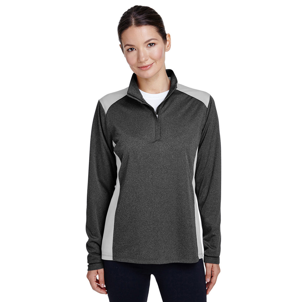 Team 365 Women's Dark Grey Heather Excel Melange Interlock Performance Warm-up