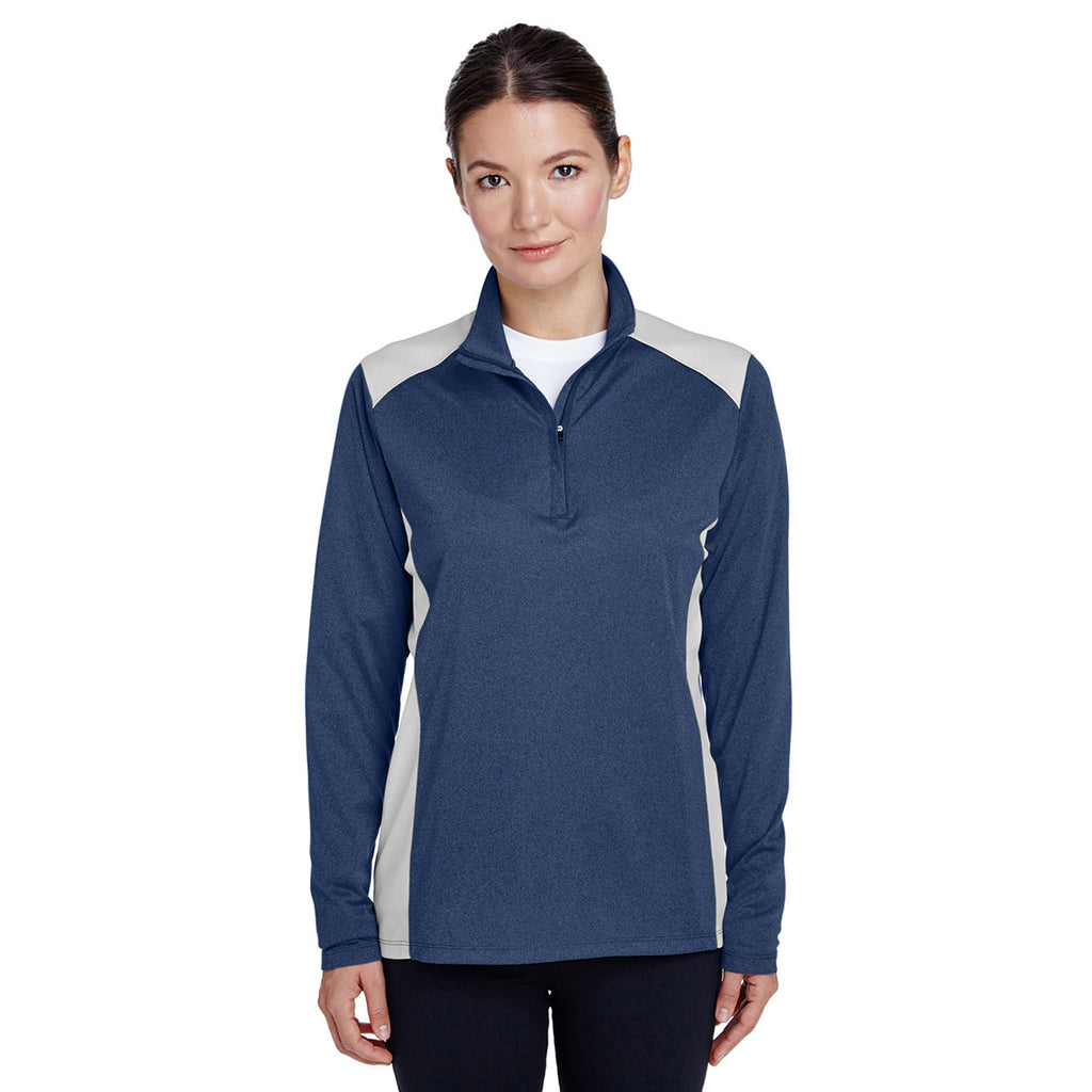 Team 365 Women's Sport Dark Navy Heather Excel Melange Interlock Performance Warm-up