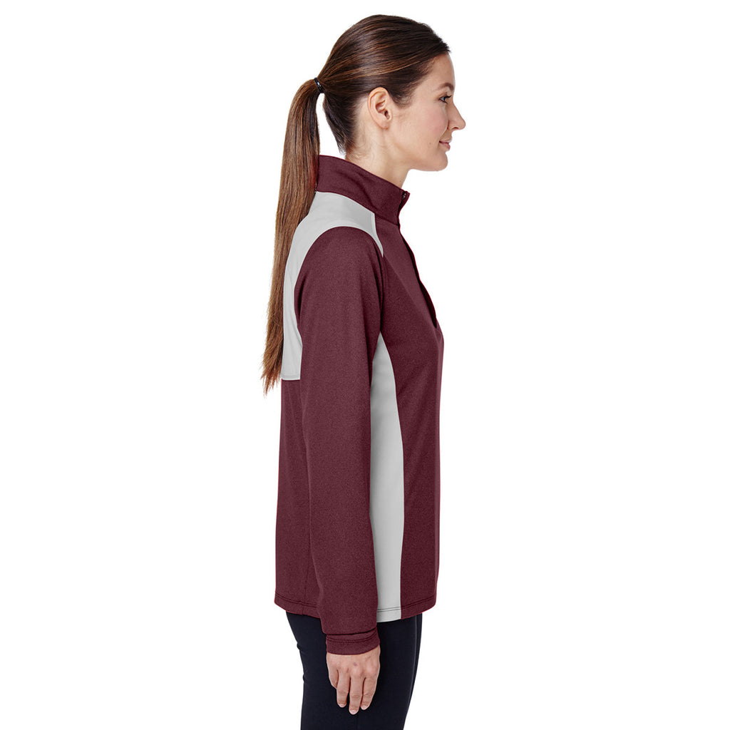 Team 365 Women's Sport Maroon Heather Excel Melange Interlock Performance Warm-up