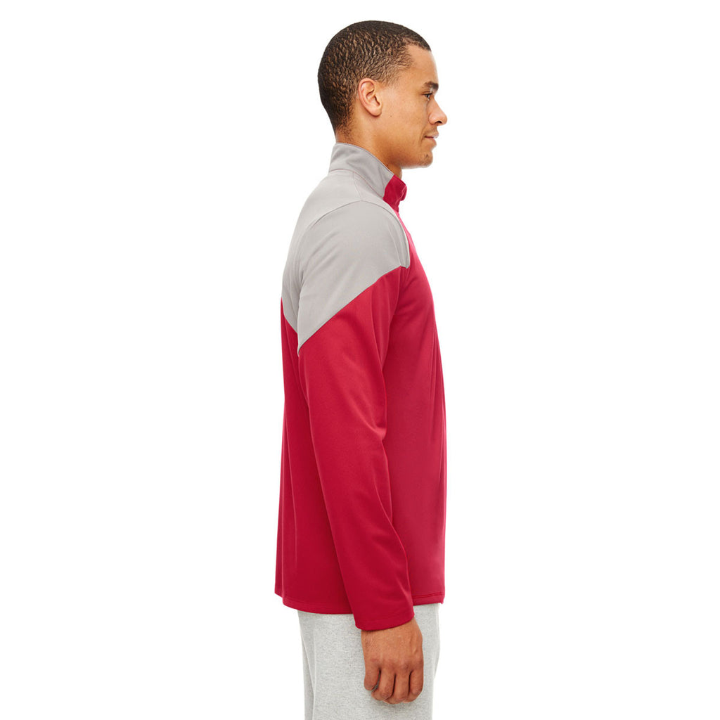 Team 365 Men's Sport Scarlet Red/Sport Graphite Command Colorblock Snag-Protection Quarter-Zip