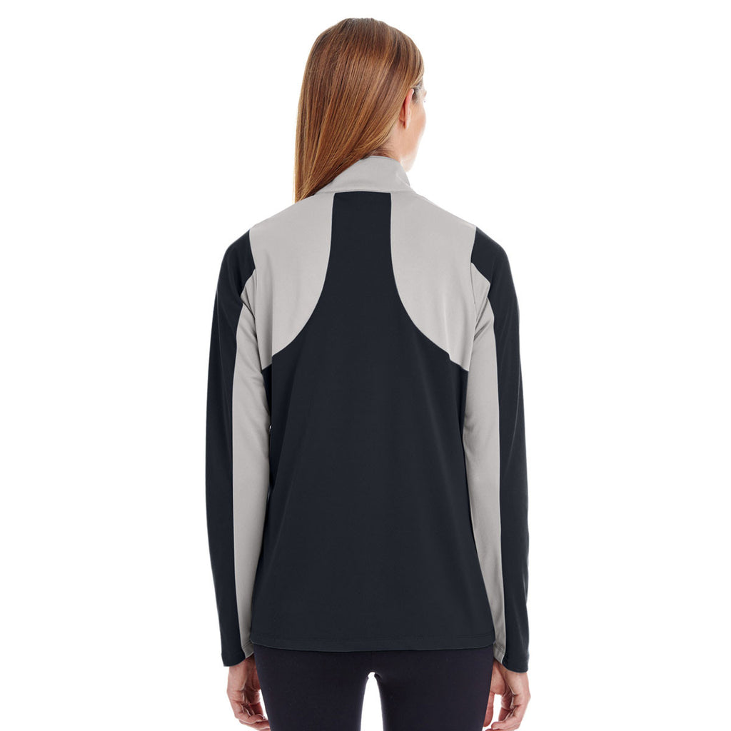 Team 365 Women's Black/Sport Graphite Command Colorblock Snag-Protection Quarter-Zip