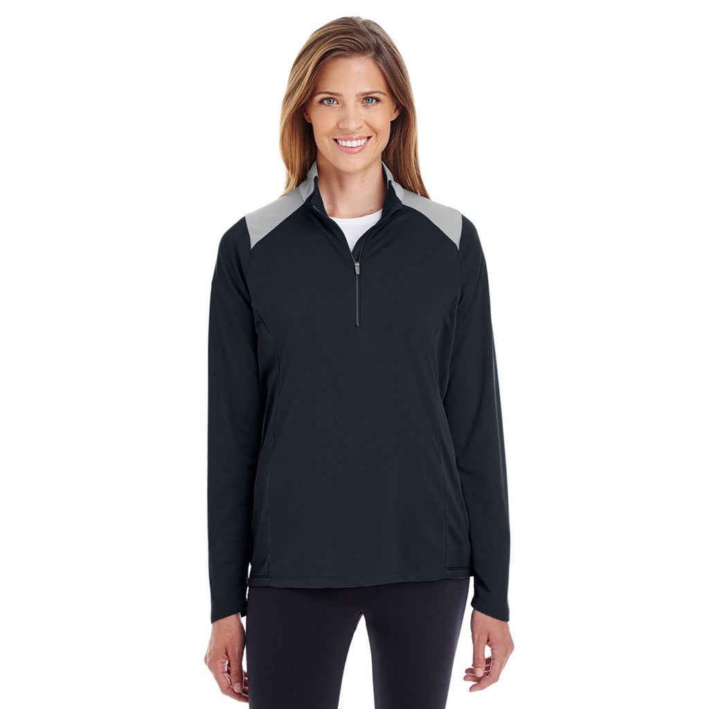 Team 365 Women's Black/Sport Graphite Command Colorblock Snag-Protection Quarter-Zip