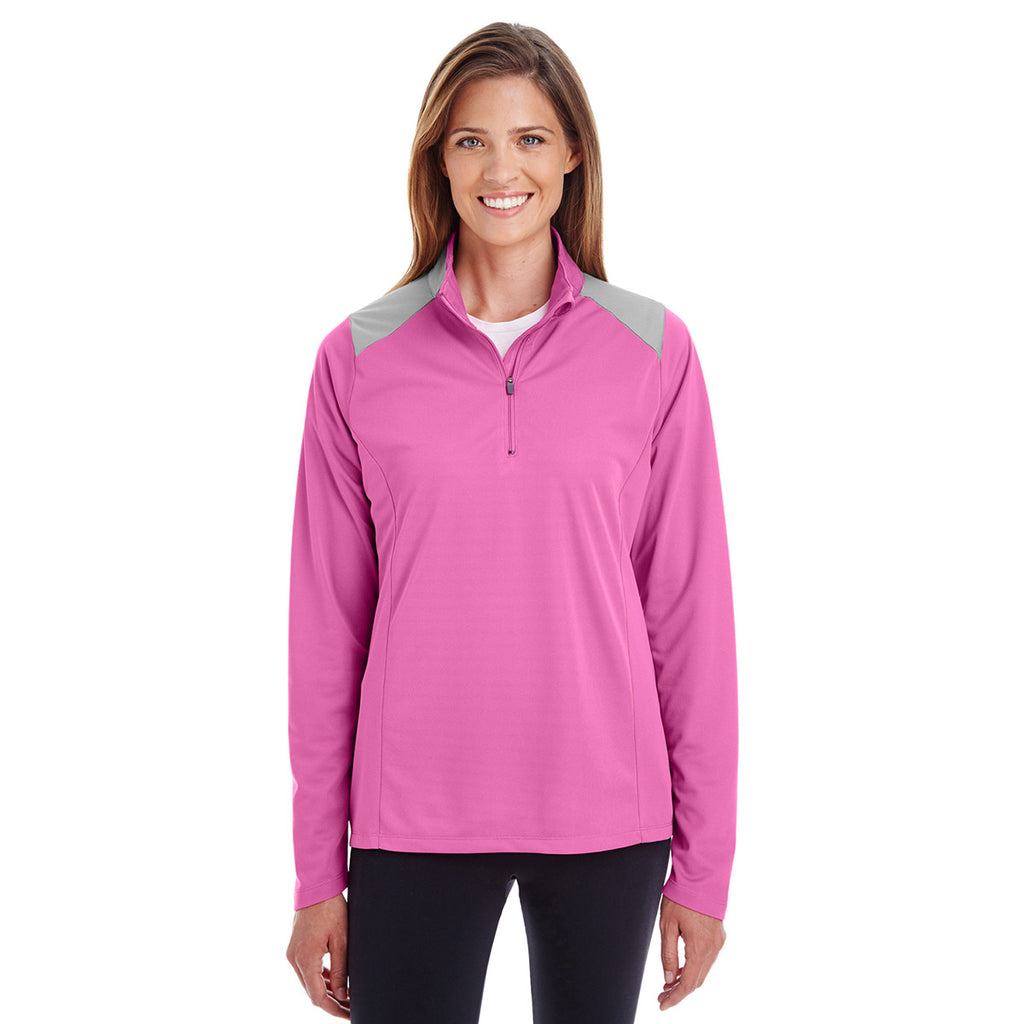 Team 365 Women's Sport Charity Pink/Sport Silver Command Colorblock Snag-Protection Quarter-Zip