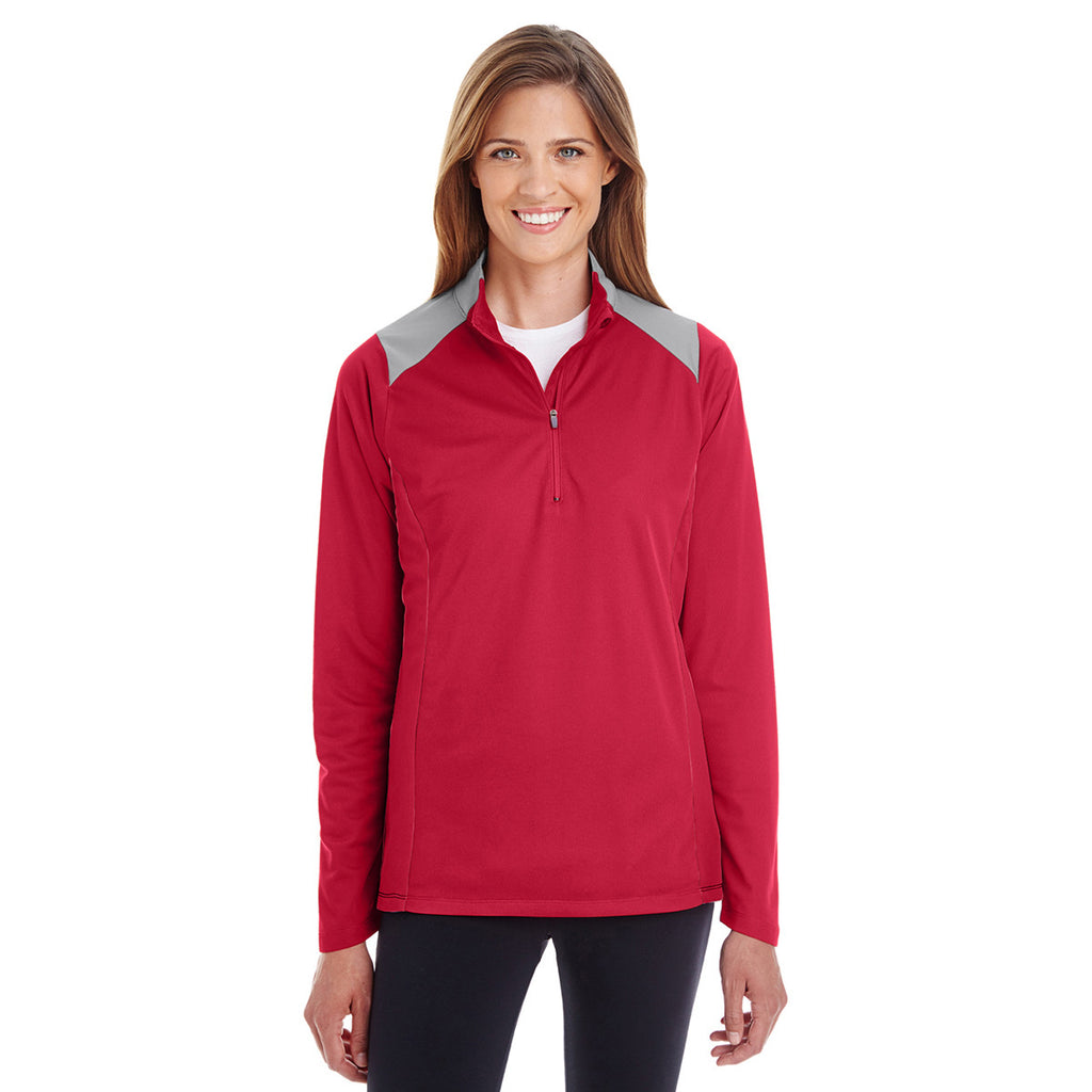 Team 365 Women's Sport Scarlet Red/Sport Graphite Command Colorblock Snag-Protection Quarter-Zip