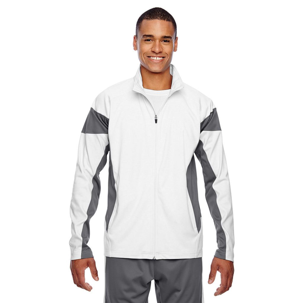 Team 365 Men's White/Sport Graphite Elite Performance Full-Zip