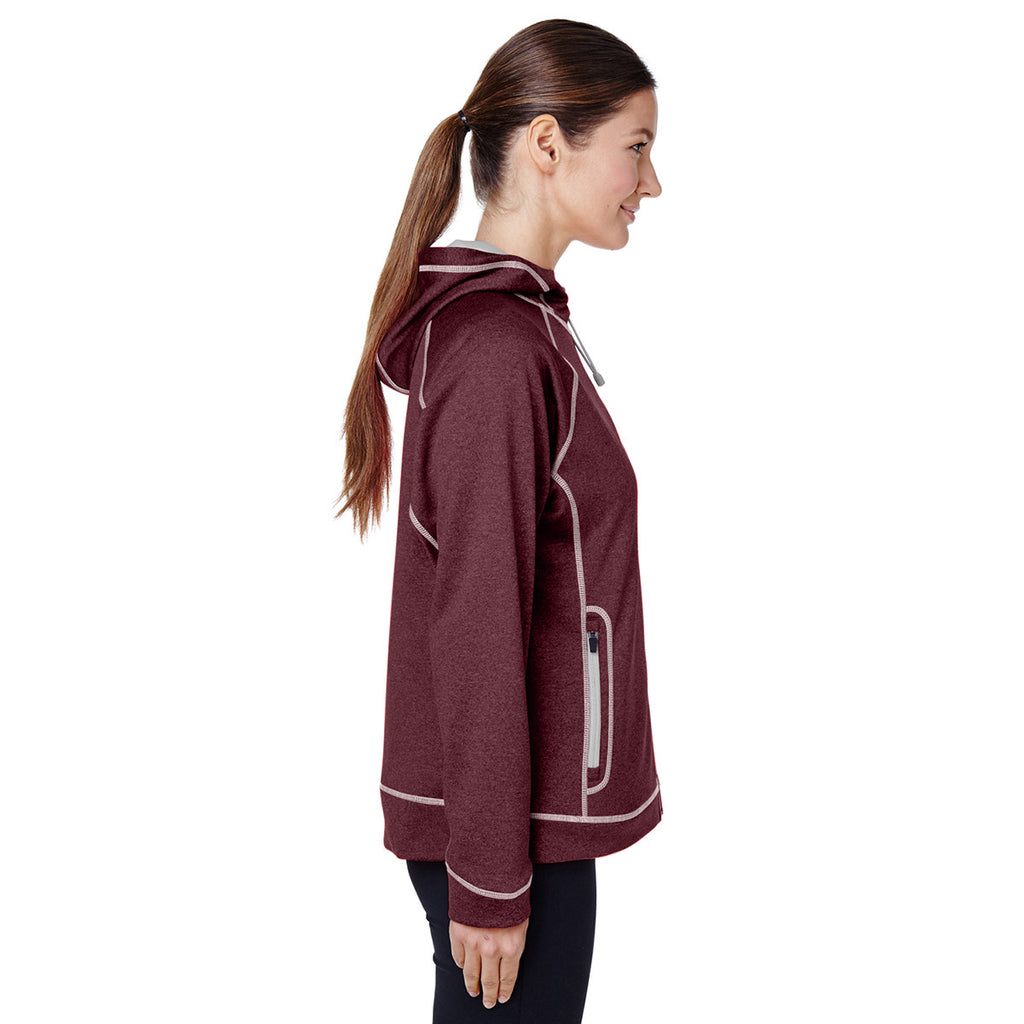 Team 365 Women's Sport Maroon Heather/Sport Silver Excel Melange Performance Fleece Jacket