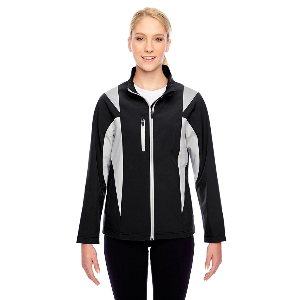 Team 365 Women's Black/Sport Silver Icon Colorblock Soft Shell Jacket