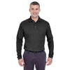 UltraClub Men's Black Egyptian Interlock Long-Sleeve Polo