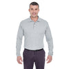 UltraClub Men's Heather Grey Egyptian Interlock Long-Sleeve Polo