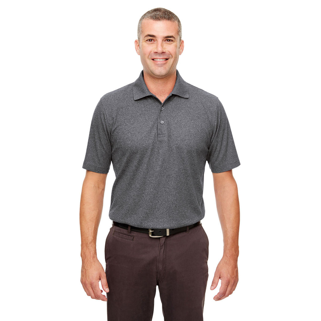 UltraClub Men's Black Heather Heathered Pique Polo