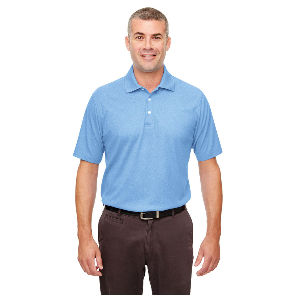 UltraClub Men's Columbia Blue Heather Heathered Pique Polo