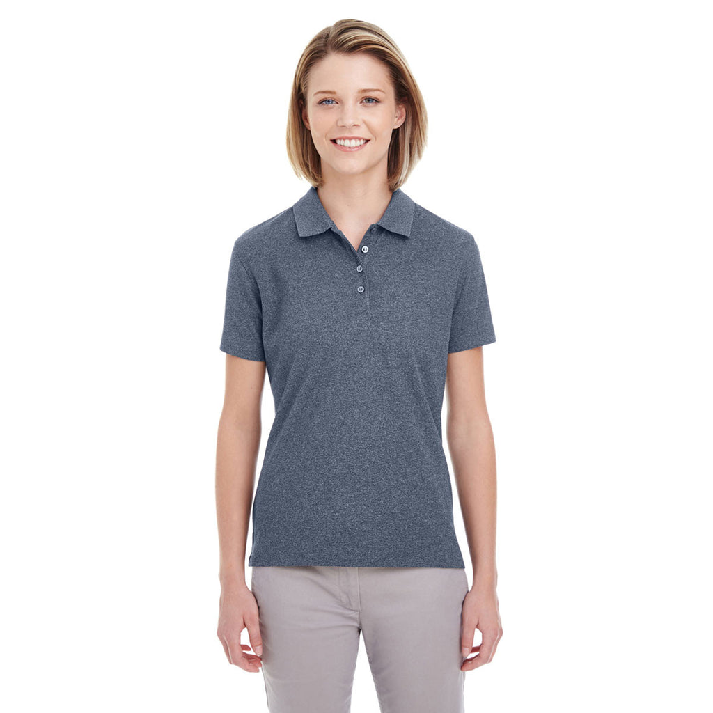 UltraClub Women's Navy Heather Heathered Pique Polo