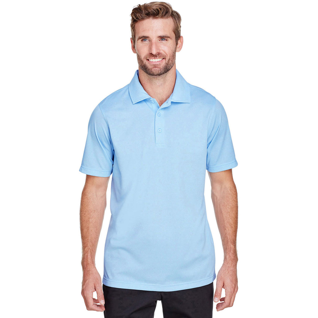 UltraClub Men's White/Columbia Blue Cavalry Twill Performance Polo