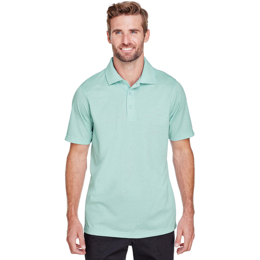 UltraClub Men's White/Jade Cavalry Twill Performance Polo