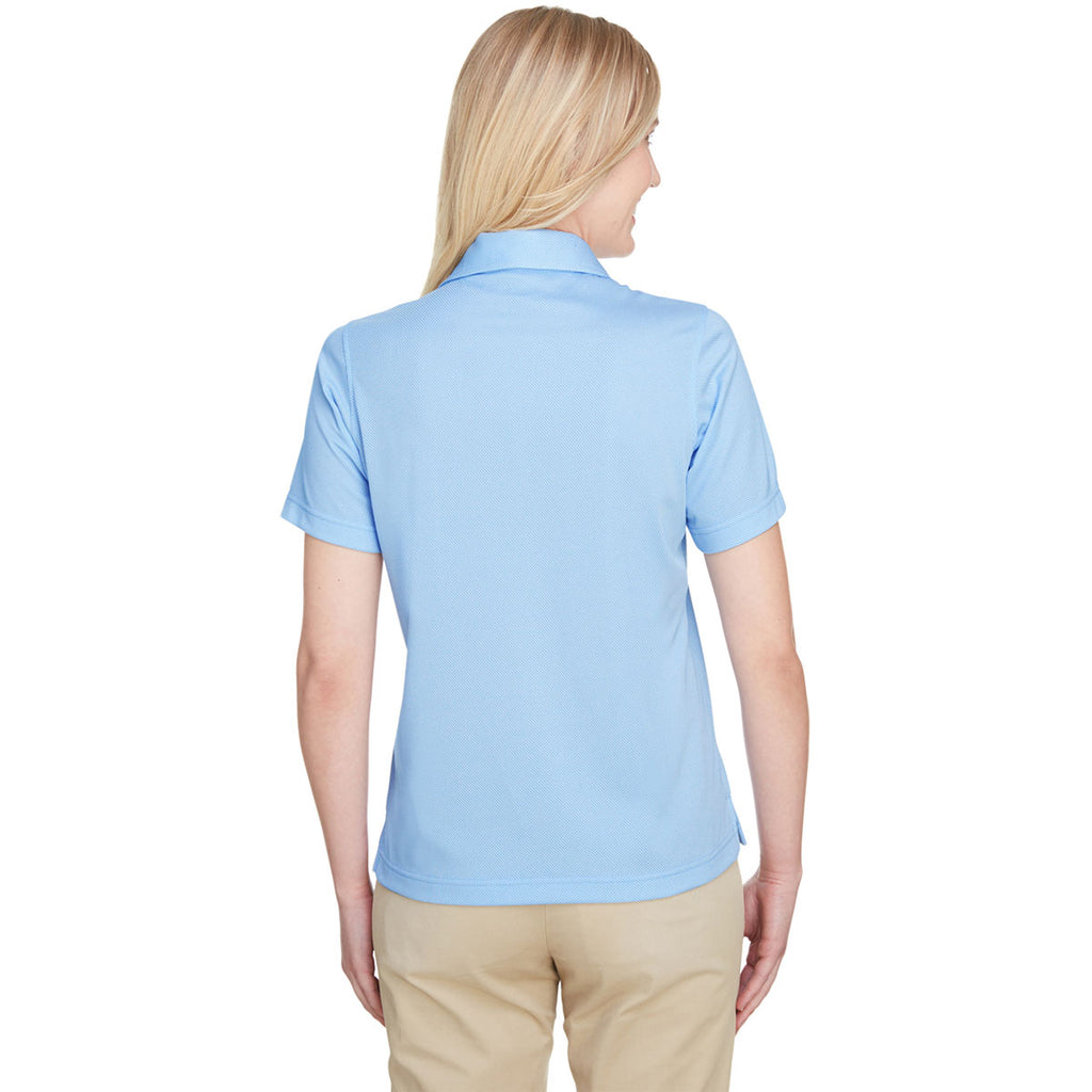 UltraClub Women's White/Columbia Blue Cavalry Twill Performance Polo