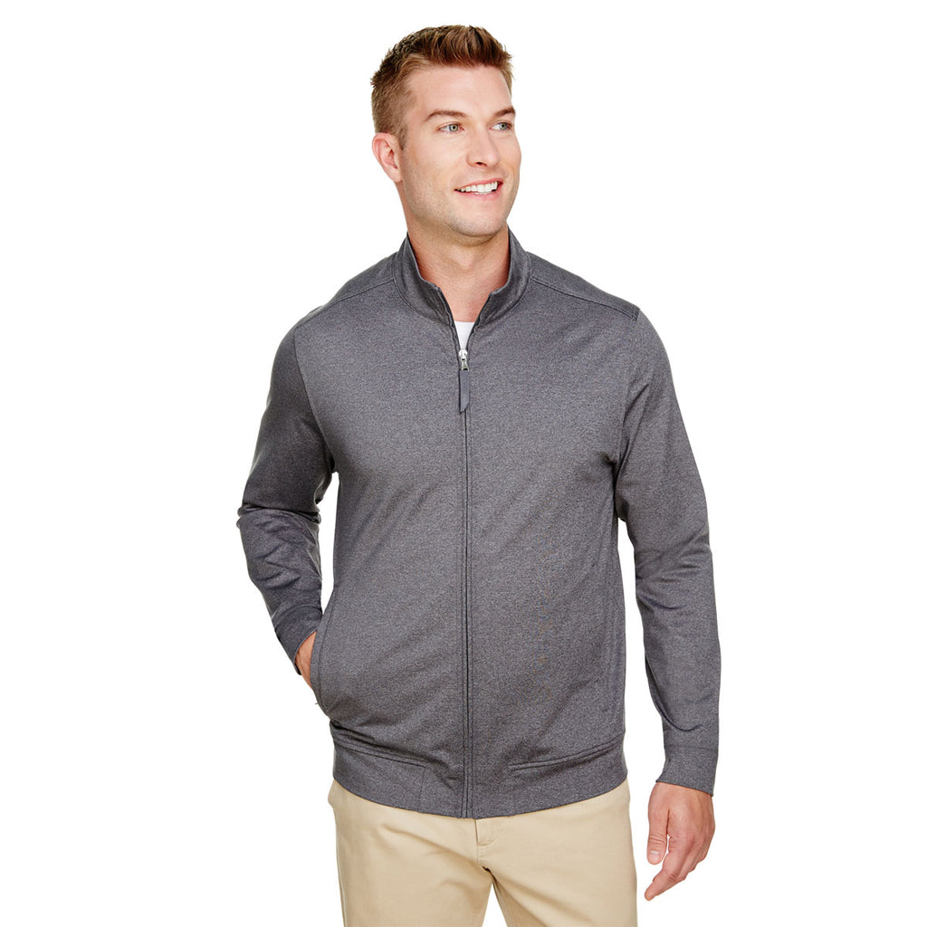 UltraClub Men's Charcoal Heather Navigator Heather Performance Full-Zip