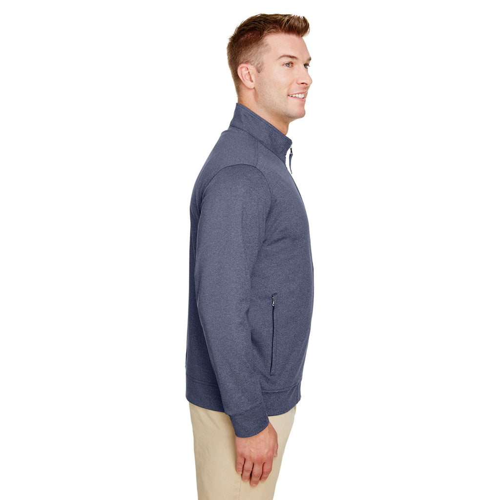 UltraClub Men's Navy Heather Navigator Heather Performance Full-Zip