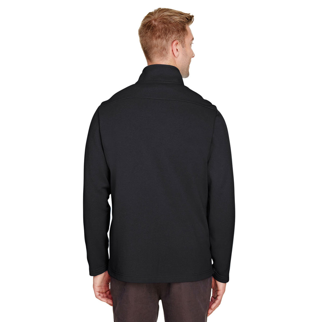 UltraClub Men's Black Coastal Pique Fleece Quarter-Zip