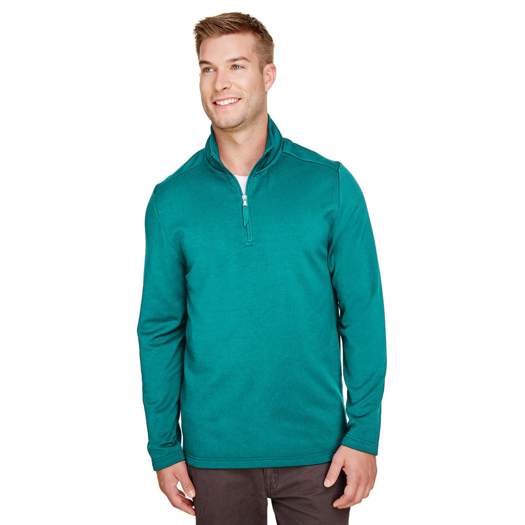 UltraClub Men's Jade Heather Coastal Pique Fleece Quarter-Zip