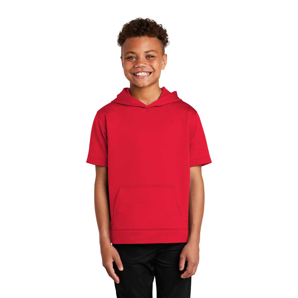 Sport-Tek Youth Deep Red Sport-Wick Fleece Short Sleeve Pullover Hoodie