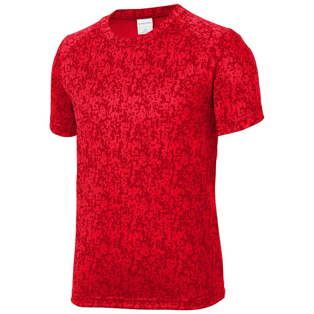 Sport-Tek Youth True Red PosiCharge Digi Camo Short Sleeve Tee