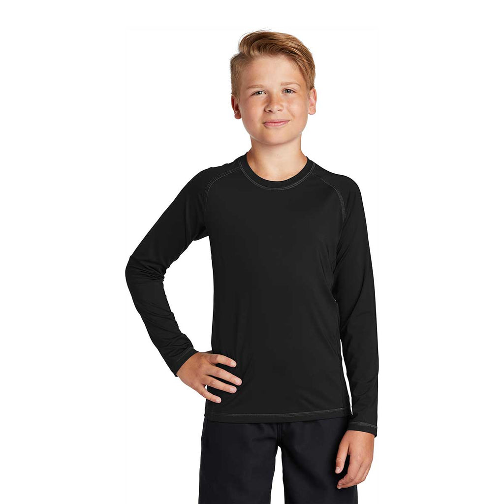 Sport-Tek Youth Black Long Sleeve Rashguard Tee