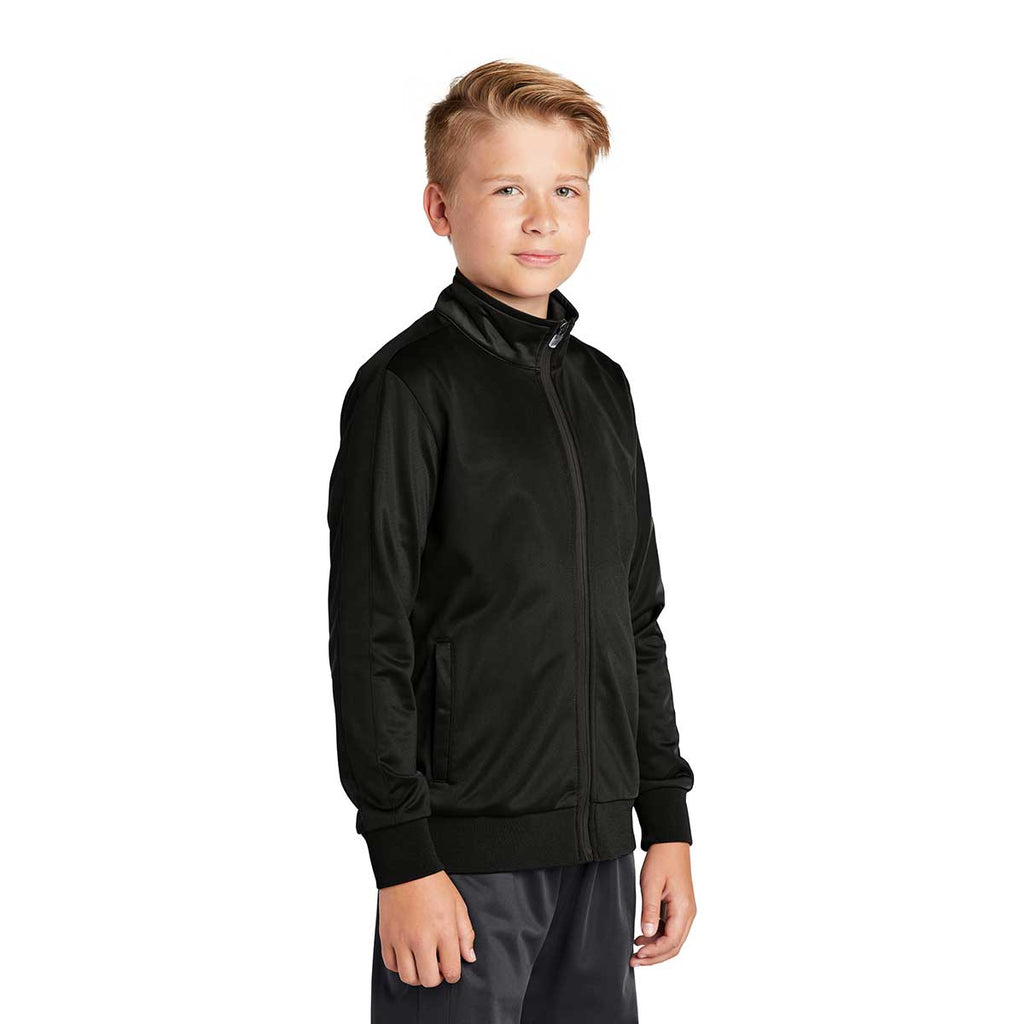 Sport-Tek Youth Black/Black Tricot Track Jacket