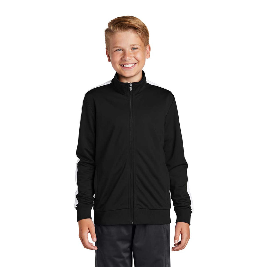 Sport-Tek Youth Black/White Tricot Track Jacket