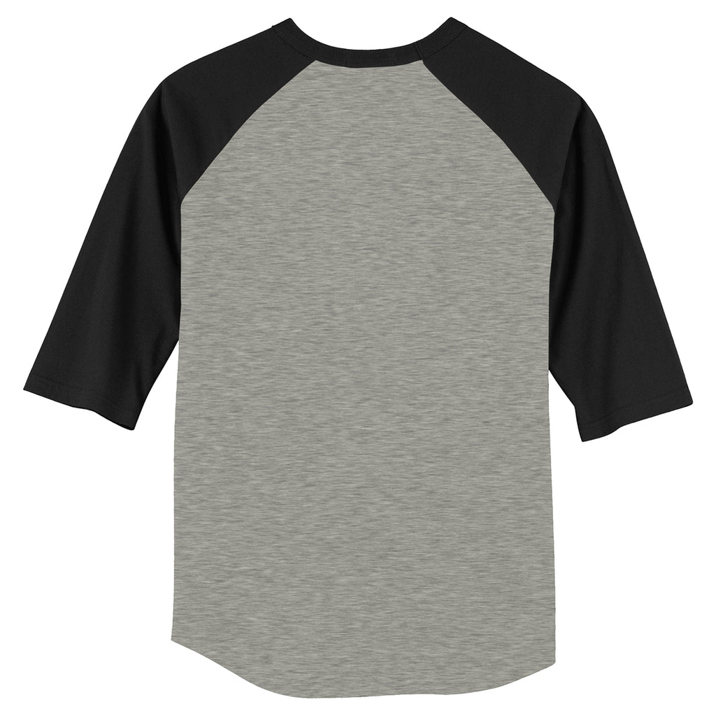 Sport-Tek Youth Heather Grey/Black Colorblock Raglan Jersey