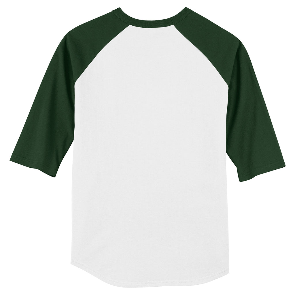 Sport-Tek Youth White/Forest Colorblock Raglan Jersey