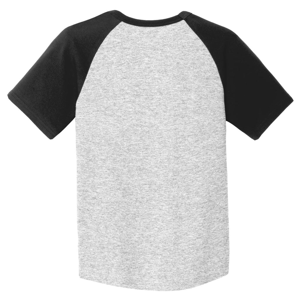 Sport-Tek Youth Heather Grey/Black Short Sleeve Colorblock Raglan Jersey